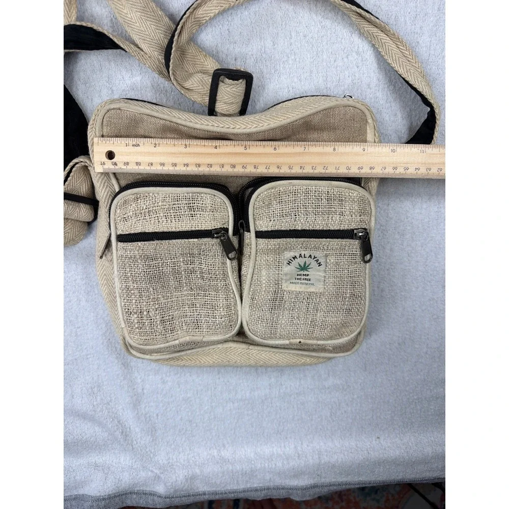 Himalayan Hemp Crossbody Messenger Bag Tan Cream Woven Boho Nepal Travel Pouch